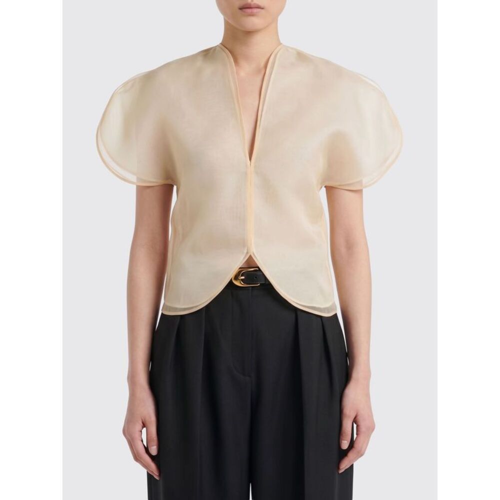 Khaite Women Khaite Pure Silk Blouse With Short Puff Sleeves And V-Neck